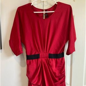 Red BCBG cocktail tunic dress with black belt accent XS